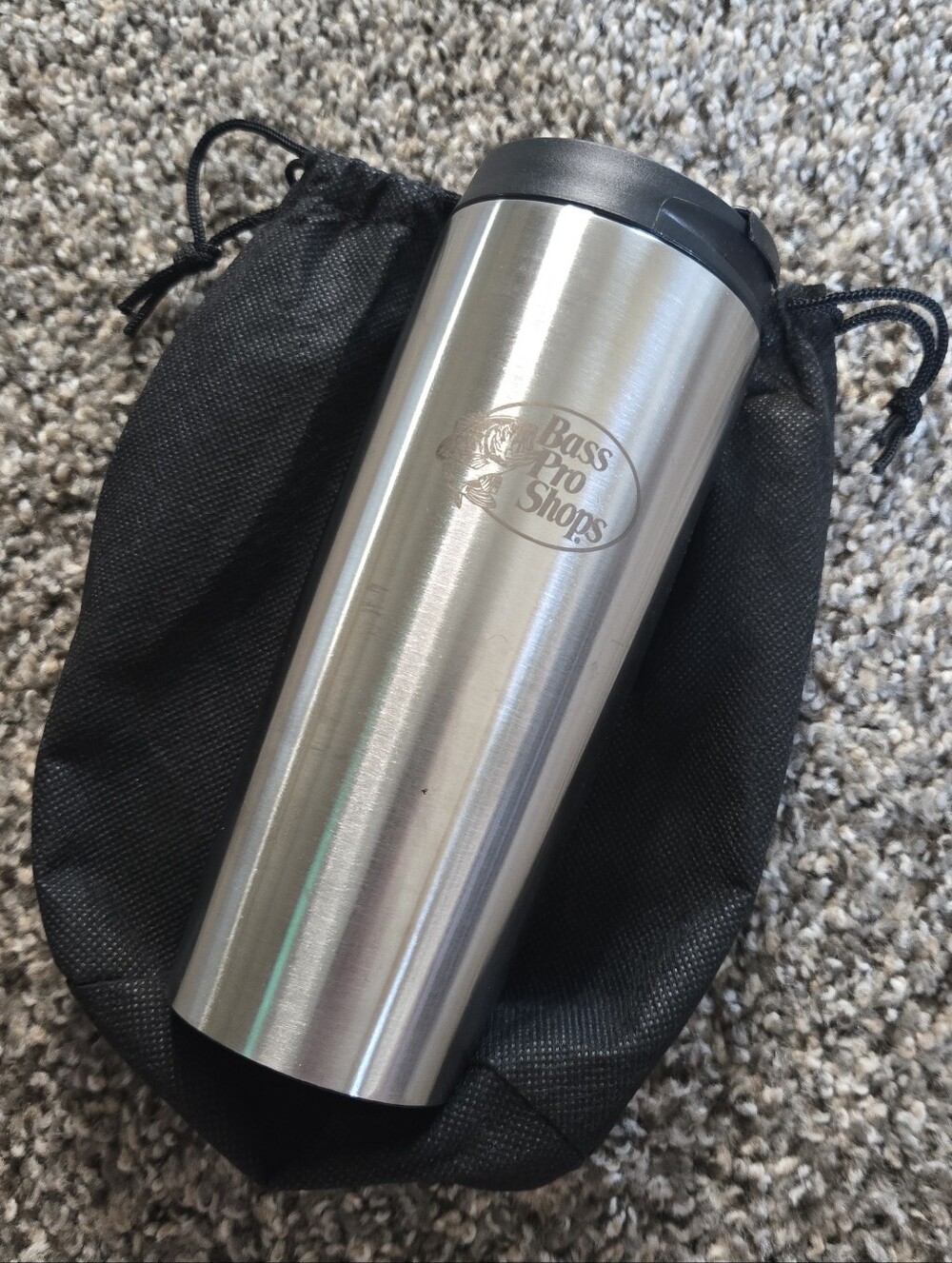 *SALE* Bass Pro Shops Silver Stainless Steel Tumbler With Travel Drawstring Bag
